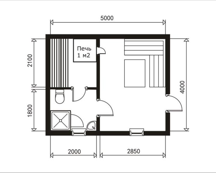 Планировка бани 2.5 х5 Неактивно