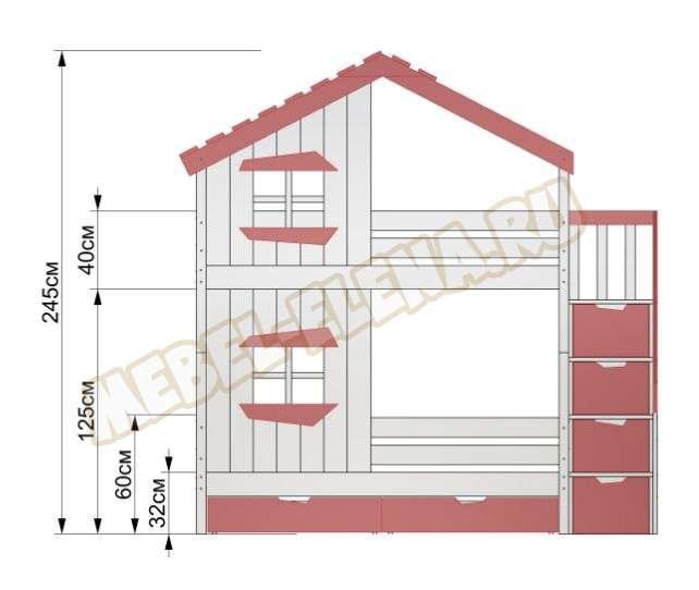 Детская двухъярусная кровать домик своими руками чертежи и размеры