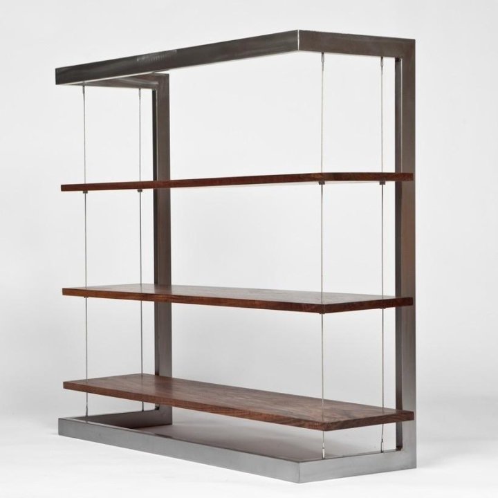 Стеллаж 24. Профтруба с стеклом стеллаж. стеллаж хай тек. tall walnut bookcase.