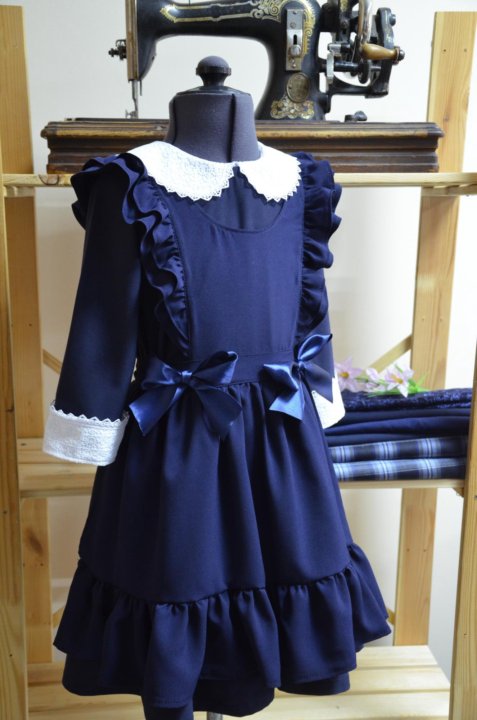 Синяя школьная форма платье и фартук
