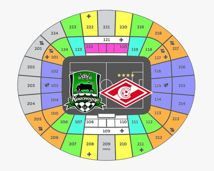 Схема стадиона фк краснодар по секторам с рядами и местами
