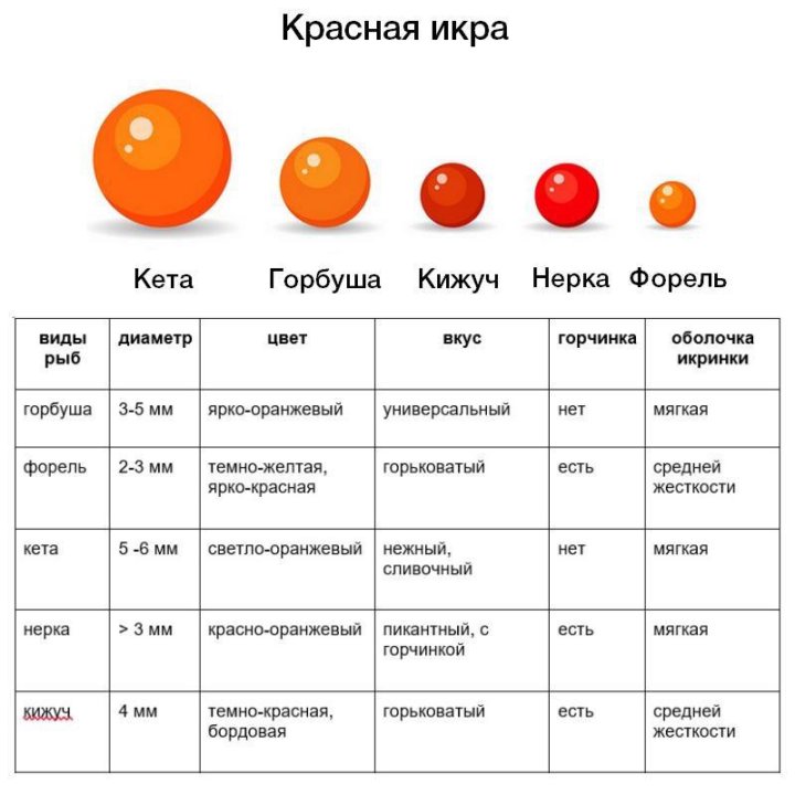 Икра рейтинг производителей. Икра красная разновидности. Виды красной икры. Таблица икры красной. Размеры красной икры.