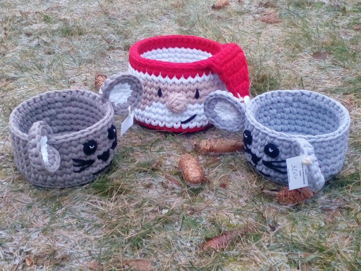 Новогодние Вязаные Корзинки Новогодние Вязаные Корзинки