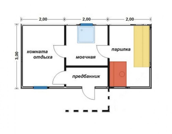 Расположение комнат в бане