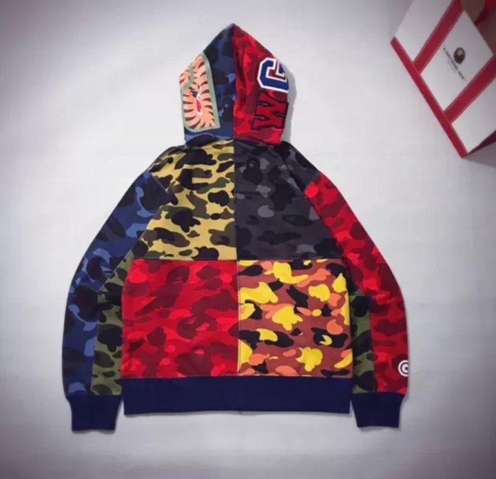 bape mix camo shark hoodie multi