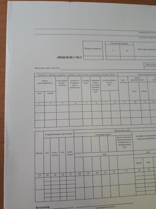 Образец заполнения лицевого счета работника форма т 54