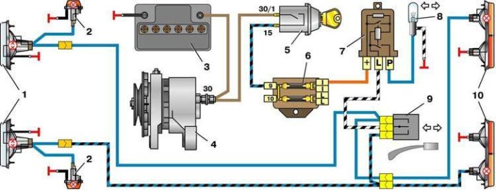 Схема подключения реле поворотов ваз 2104