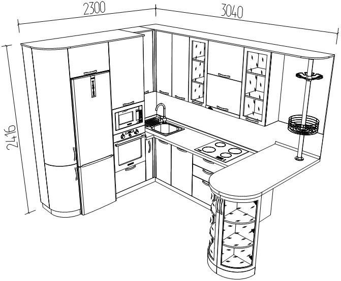 Эскиз п образной кухни