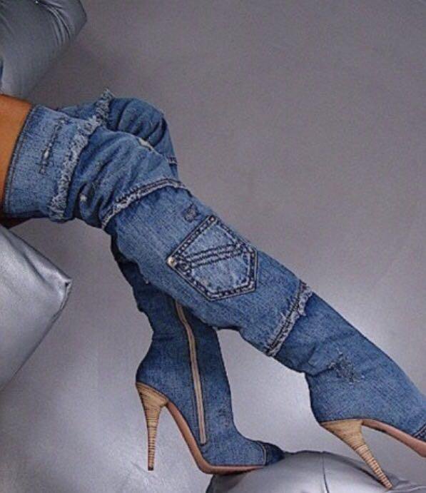 Женские сапоги из джинсы