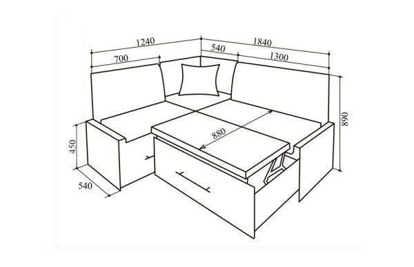 Угловой диван на кухню размеры