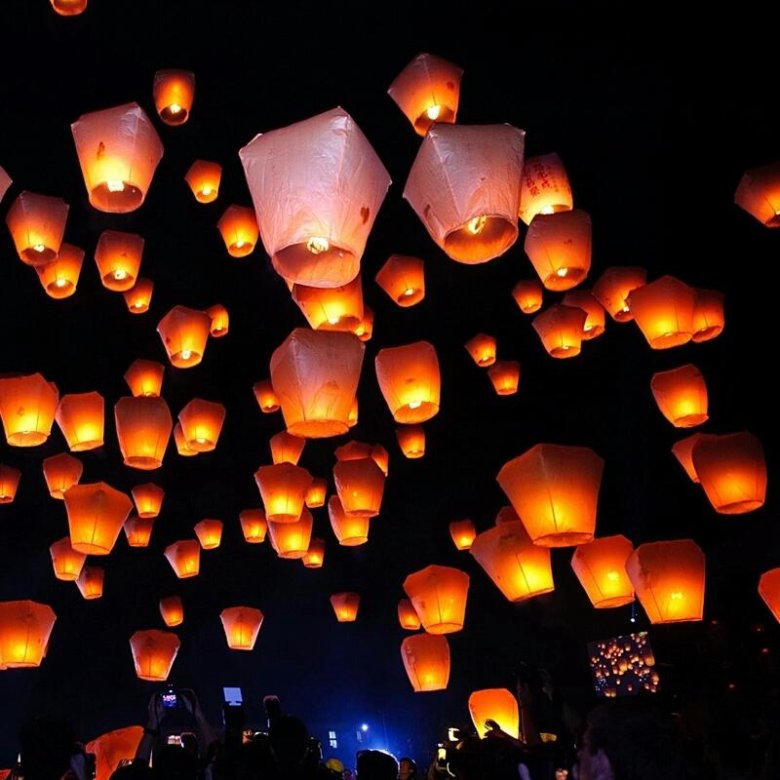 Asian paper good luck flying lanterns