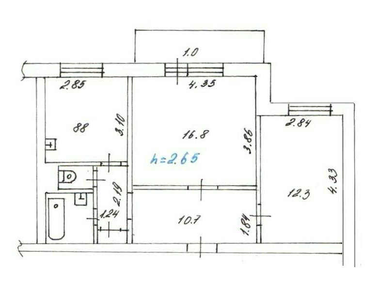 Планировка 2 комнатной квартиры 97 Квартира, 2 комнаты, от 50 до 80 м² - купить в Красноярске, цена 2 900 000 руб.,