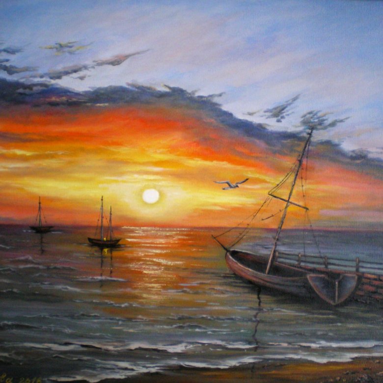 Картина закат и море