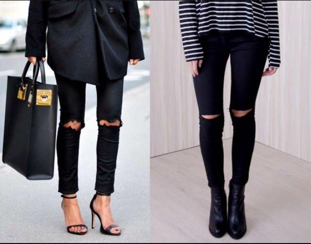 дырки на черных джинсах своими руками. брюки карандаш. короткие брюки со стрелками. укороченные черные брюки. брюки для кривых ног.