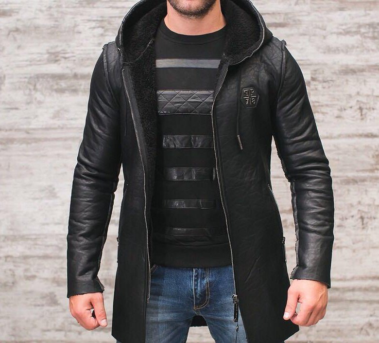Куртка мужская с кожаными вставками