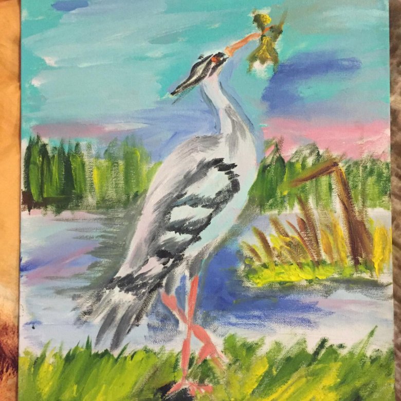 Рисунок цапли красками