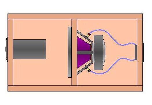 Динамик внутри короба сабвуфера