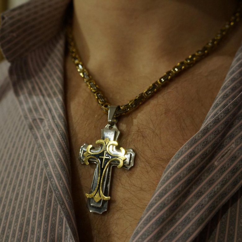 Мужские золотые цепочки на шею с крестом