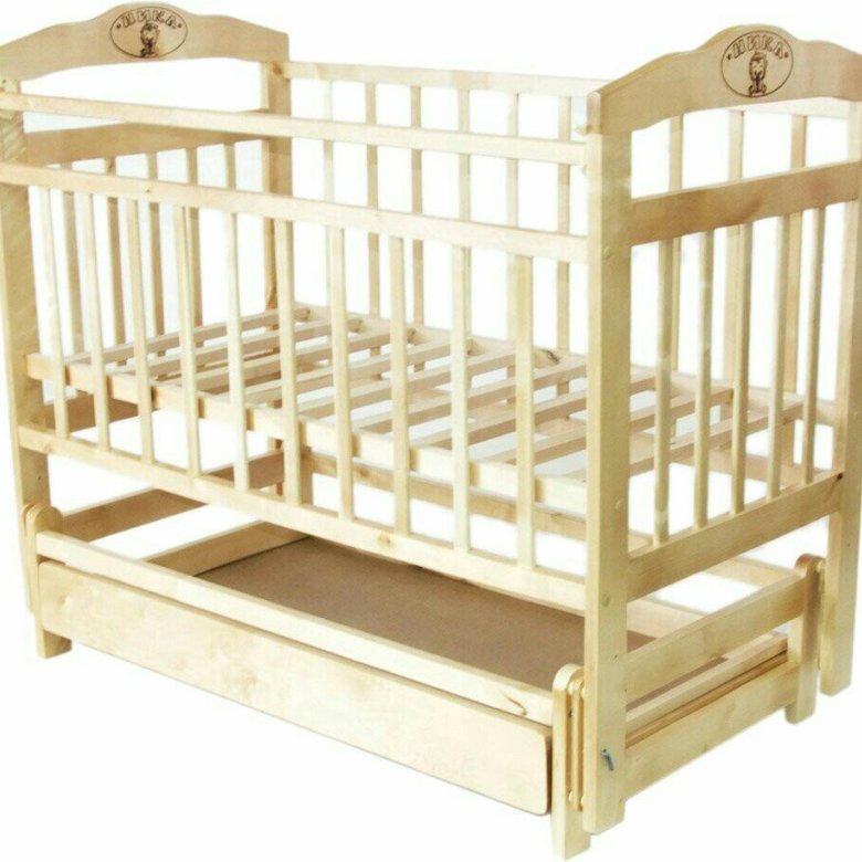 Кроватка для новорожденных с маятником и ящиком. Кроватка "Мишутка-11" поперечный маятник, (светлая, 125х70х105 см). Детская кровать Мишутка 2 с ящиком и маятником.