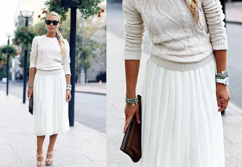 Белая юбка и свитер