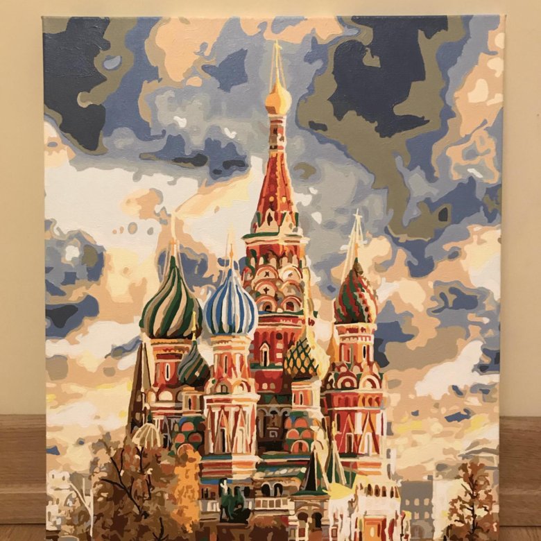 Картины по номерам / Картины по номерам 40Х50 -  Купола Москвы | Картина по номерам на подрамнике ВанГогВоМне. Цвет оранжевый, серый. Вид 1.