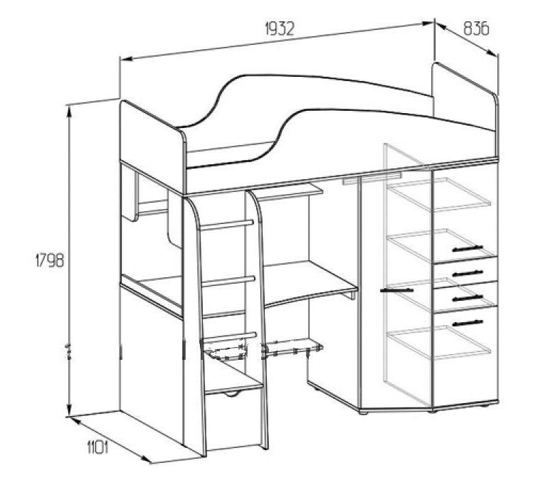 Детская кровать чердак со столом и шкафом схема сборки