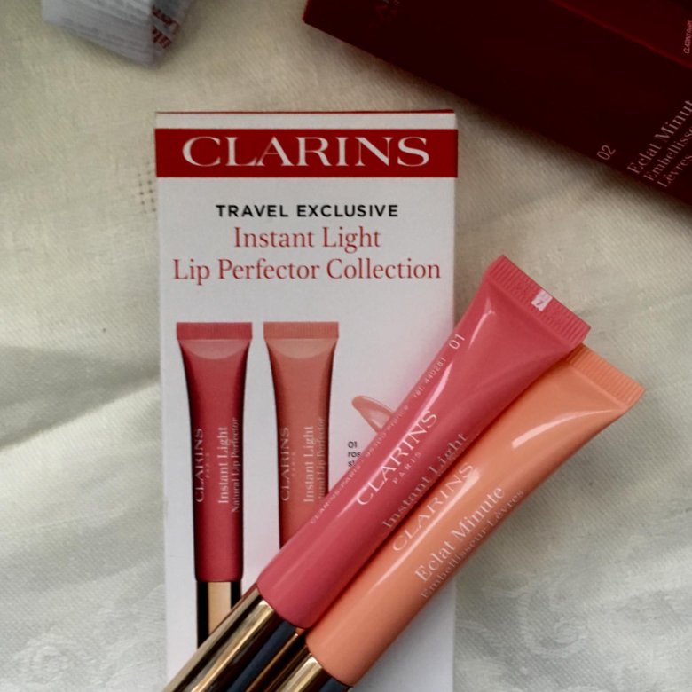 Блеск кларанс. Clarins Travel Exclusive Lip Perfector. Набор Clarins densit Eclat. Кларанс блеск 02. Набор блесков кларанс.