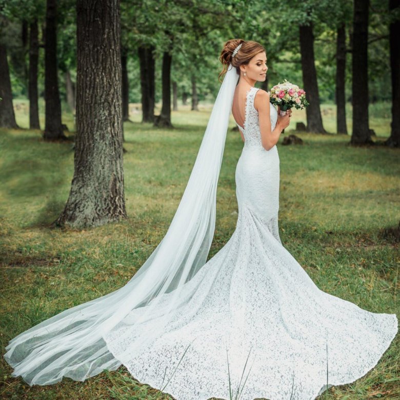 Свадебное платье русалка с фатой