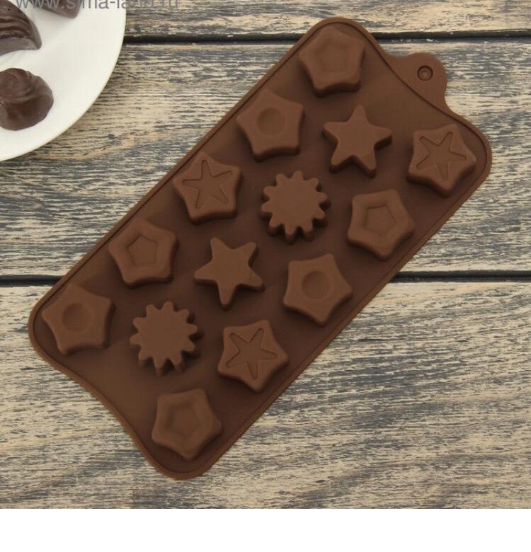 Шоколадка звезда. Форма для льда и шоколада, 15 ячеек, 21х11х1,5 см "диффер". Силиконовые формы для печенья. Силиконовая форма шоколад. Силиконовая форма "звезда".
