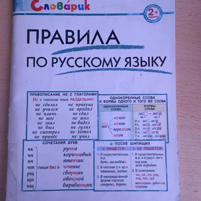 Тетрадь справочник по русскому