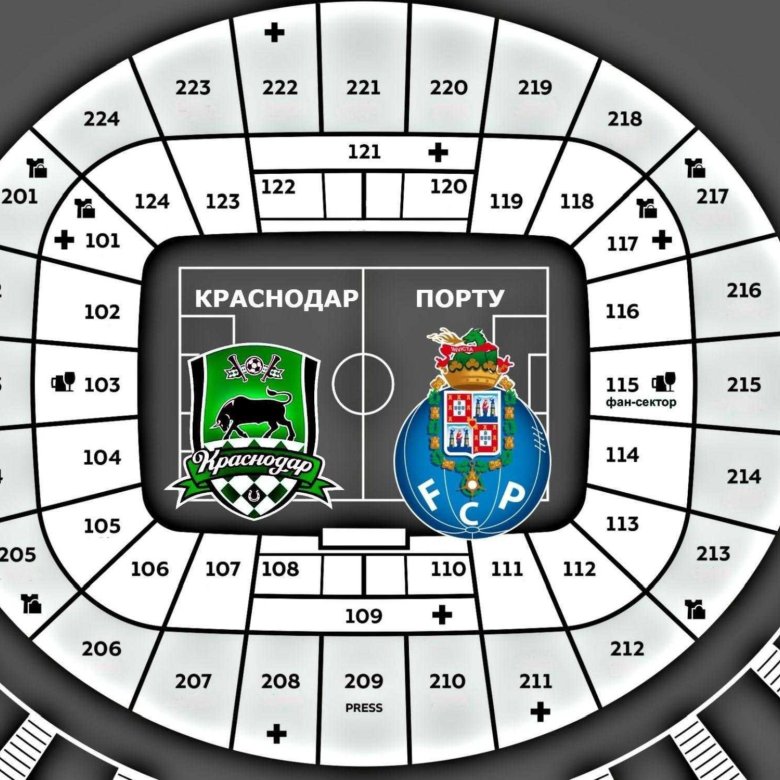 Стадион краснодар схема секторов и мест с рядами