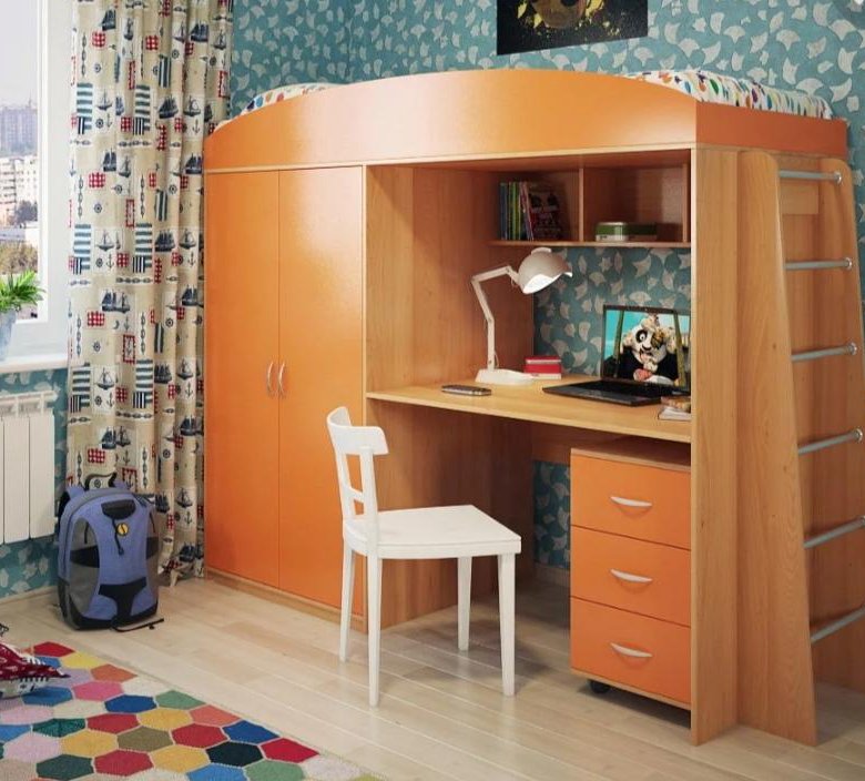 Детская стенка с кроватью и шкафом и столом фото