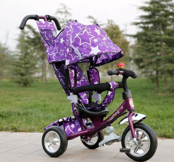 Купить велосипед коляска детский трехколесный с ручкой. Farfello tstx6688-4 фиолетовый. Велосипед коляска для девочки. Детские велики с ручкой. Велосипед детский трехколесный с ручкой фиолетовый.