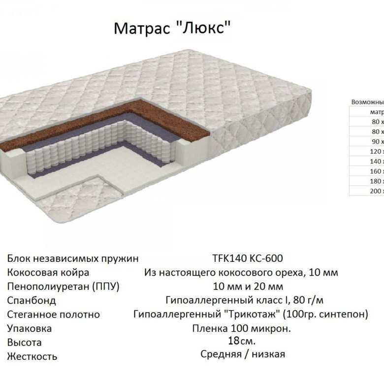 матрас люкс 160х200 см деконте