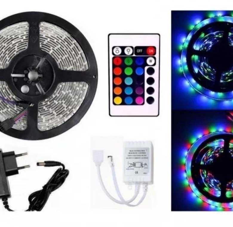 светодиодная лента rgb 5050. комплекты светодиодных. светодиодная лента rgb с пультом - 10 метров (5+5). 5вт 5метров. комплекты светодиодных.