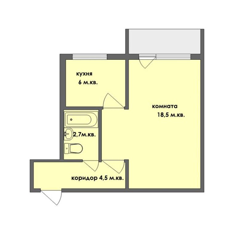 План квартиры хрущевки 1 комната