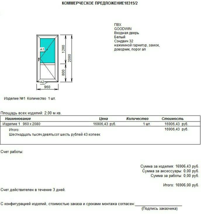 Коммерческое предложение по окнам пвх образец
