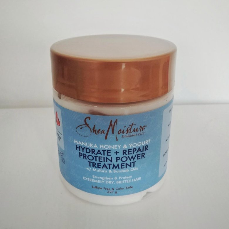Маска для волос shea. Shea Moisture Manuka Honey & Yogurt Protein Power treatment.