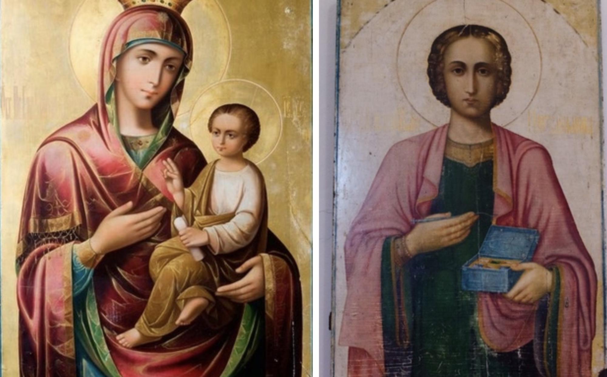 храмовые иконы больших размеров. икона иисуса христа и божьей матери. икона казанской божьей матери и иисуса христа. иконы больших размеров. икона крупным планом.